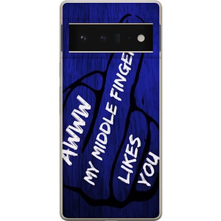 Kompatibelt Mobildeksel til Google Pixel 6 Pro Mørk typografisk illustrasjon med hjerteform og budskap om vennskap mot dyp blå tretekstur