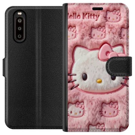Kompatibel Tegnebogsetui til Sony Xperia 10 II Hello Kitty lyserød fluffy baggrund med ikonisk ansigt og kawaii-æstetik