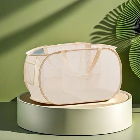 Vaskekurv med doble rom og pop-up-funksjon, 75-liters sammenleggbar vaskekurv i netting med stor kapasitet, lett å bære og sortere