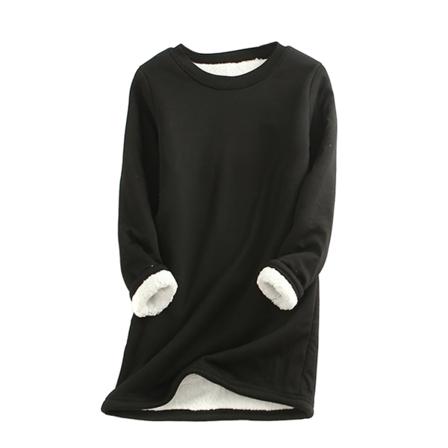 Dam T-shirt Bomull Varm Vinter Tjock Lång Thermal Långärmad rund krage a l