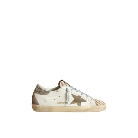 Golden Goose, Sneakers Super-Star Leather Upper Suede Star AND Spur Glitter Heel Wit, Dames, Maat:38 EU