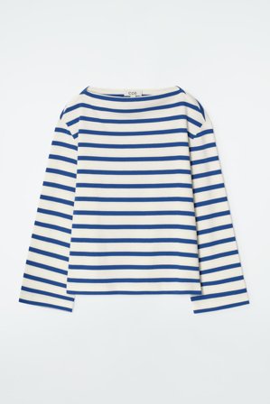 COS Women's Striped Boat Neck Top in White