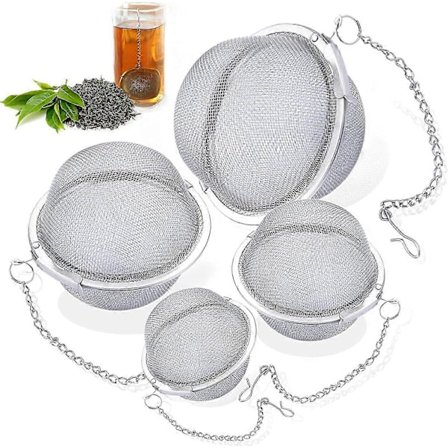 Tesil 4 stk 304 Rustfritt Stål Ulike Størrelser Te-kule med Forlenget Kjedekrok Tesil Finmasket Matkvalitetsnett Te-filter for Løs Te