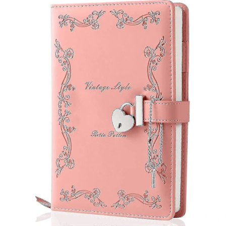 Dagbok med lås og nøkkel for jenter, tykkere, 360 sider, hjerteformet låsbar lærjournal, søt låst hemmelig dagbok, notatbok for kvinner, v...