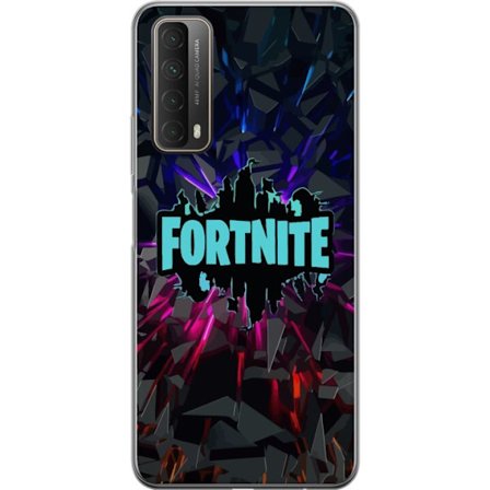 Kompatibelt Mobilskal till Huawei Huawei P smart 2021 Fortnite logga - Svart bakgrund med blå neon och färgade ljus