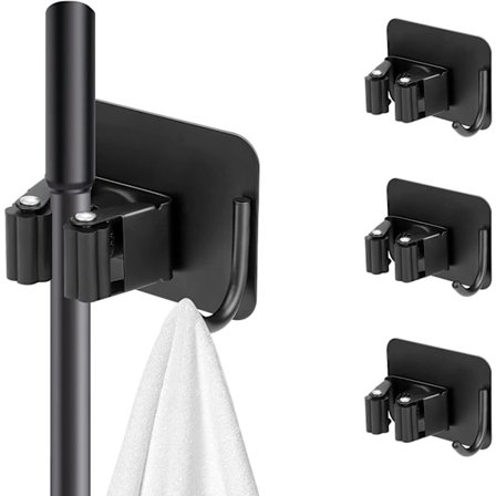 Vægmonteret Kostophængningssæt med 4 (Sort) Vægmonteret Kostophæng