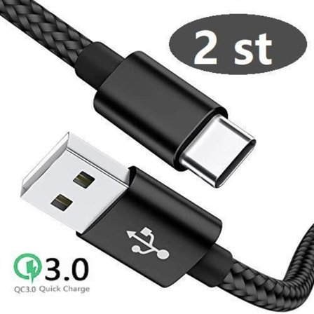 2 st 2 m färgade usb-c supporta Q.C 3.0 svart