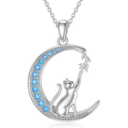 Katt Halsband Sterling Silver Katt Med Flicka Halsband Kristall Katt Smycken Katt Present Till Kvinnor Flickor Och Kattälskare