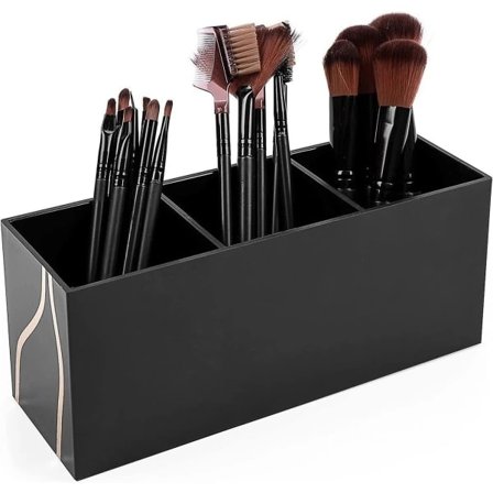 【PP】 Makeupbørsteholder Organizer - 3 Rum Akryl Kosmetikbørster Opbevaring