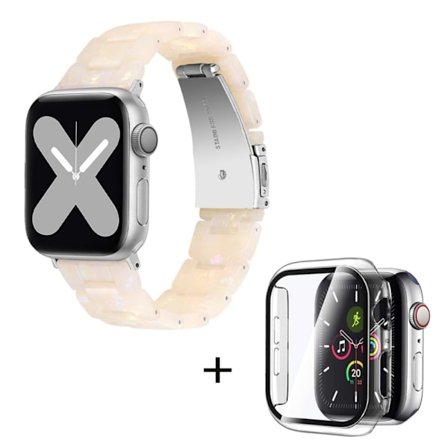 Apple Watch SE 2022 (44mm) urrem med 3 perler i resin med klart cover - Fluorescerende Hvid