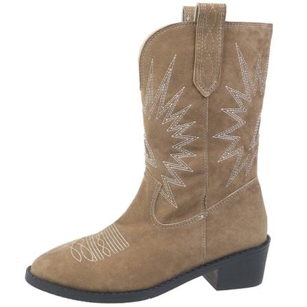 Kvinnors Broderi Mid Calf Boots Cykelstövel Med Spetsad Tå