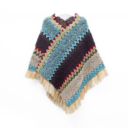 Ponchoer til kvinder, Kvinders Ponchoer og Wraps Vinter Retro Stilfuld Poncho Shawl til kvinder - Blå