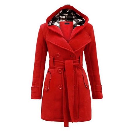 Naisten huppari villakangastakki kaksirivinen talvitakki pitkä vyötärövyöllä