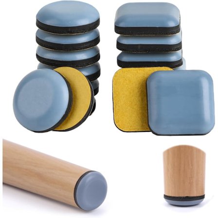 16 Möbelglidskydd - Självhäftande Teflon för golvskydd - Passar alla golvtyper (runda 19 mm, fyrkantiga 20 x 20 mm)