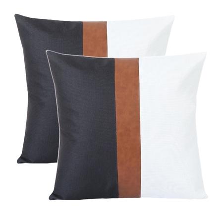 Sæt med 2 stribede patchwork linned pudebetræk, moderne faux mønster 3