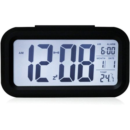 Digital trådløs batteridrevet alarmklokke med dato, temperatur