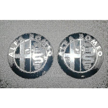 2x 74mm Alfa Romeo Emblem Badges Svart Silver Gt 147 159 Mito Giulietta Motorhuv