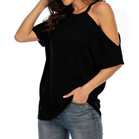 Kvinnor Med Rund Hals Off Shoulder Kort Ärm Enfärgad Blus