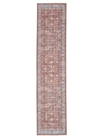 Washable Floral Galore Oriental Terracotta/Beige Runner Rug Small Oeko-Tex