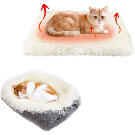 ING Katteseng Uldagtig 2-i-1 Plys Blød Pude Vaskbart Sovested Kattesofa Kattetæppe til Katte og Små Hunde (Hvid)