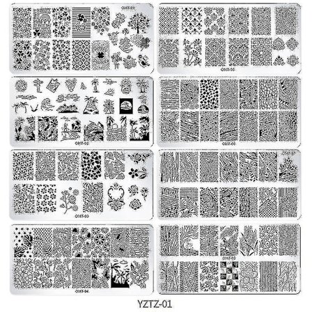 Sæt med 10 Negle Stemplingsplader med Silikone Klar Stamper og Skraber - Med Blomster og Geometriske Mønstre til Neglekunst Stempling, Manicure Kunst