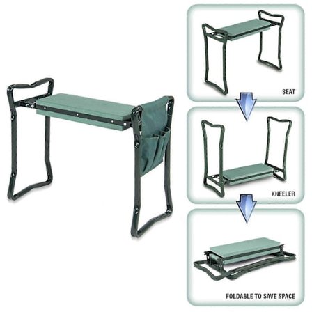 Kokoontaitettava puutarhapenkki työkalulaukulla, yhteensopiva istutuksen ja puutarhanhoidon kanssa, säilytystilaa ja mukava polvityyny - WELLNGS