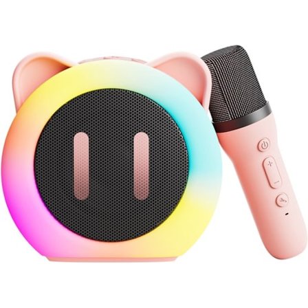 ING Karaoke Sæt - Mini Karaoke Maskine til Børn - 1 Trådløs Mikrofon - LED Lys - Pink