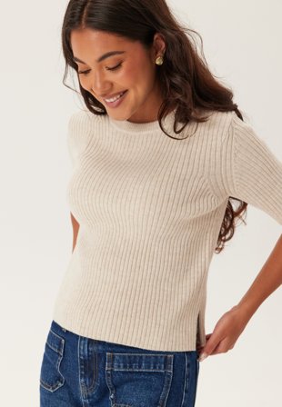 Object Collectors Item - Objelva 2/4 RE O-NECK KNIT - Humus Detail:white Sand Melang - Kläder - - Bubbleroom