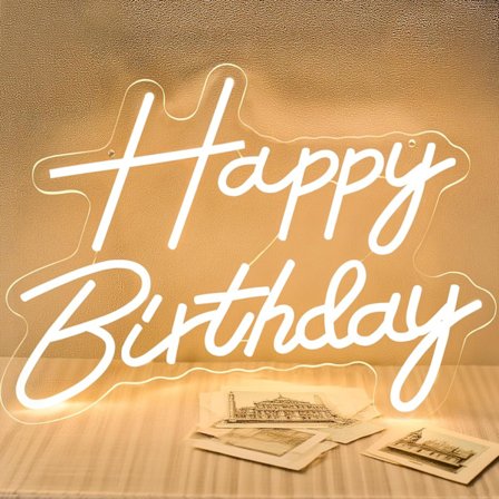 Grattis på födelsedagen Neonskylt för bakgrund, LED Grattis på födelsedagen Ljusskylt, USB-driven neonljus för födelsedagsfestdekorationer Väggdekor, 