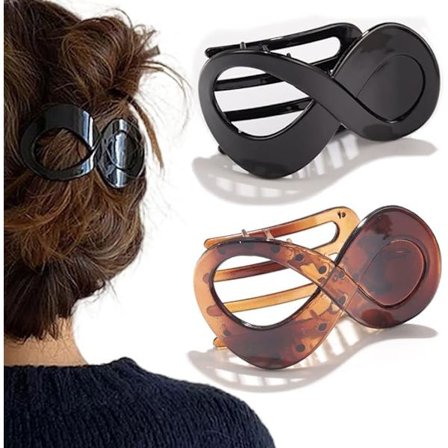 2 minimalistiske krøllede hårklemmer (lys ravfarvet og sort), hårklemmer, store sorte hårklemmer, hårtilbehør til kvinder og piger