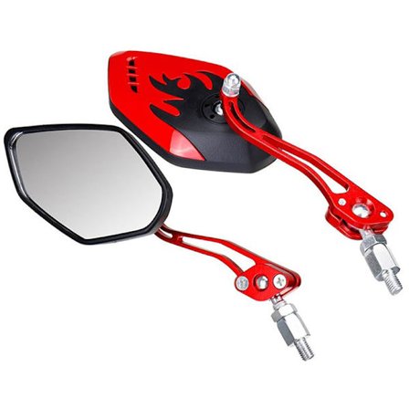 2 stk. 10mm/8mm skrue diameter scooter sidespejle 360 graders rotation bakspejle rød