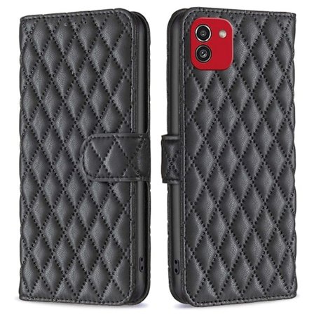 Rombuskuvioinen matta läppäkotelo Samsung Galaxy A03 - Musta