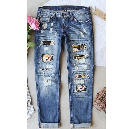 Naisten Buffalo-ruutukuvioiset revityt farkut, paikkakuviointi, normaali istuvuus, pitkät rennot denim-farkut rei'illä