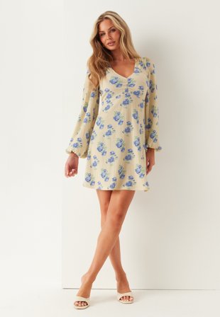 BUBBLEROOM - Structured Short Dress - Blue/Floral