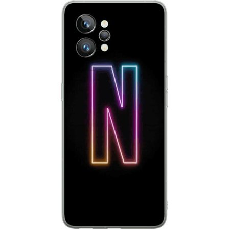 Kompatibel Mobilcover til Realme Realme GT2 Pro Minimalistisk neonbogstav N i farveskiftende lys mod sort baggrund
