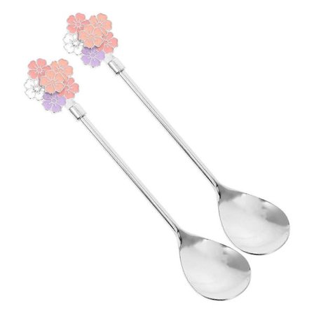 2-pak rustfri kirsebærblomster, lange kaffeskeer til omrøring og isblanding (FMY)