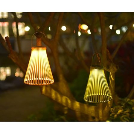 Solcellelampe til loft Udendørs Havelampe Lanterne Retro Flettet Bambuslampe 1-pak_OF