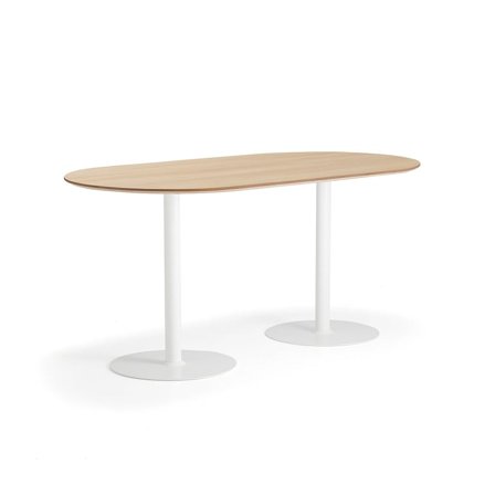 Ståbord METRIC, oval, L2000 B1000 H900 mm, hvit/eik