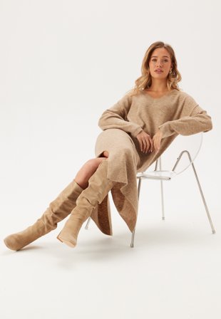 VERO MODA - Vmjupiter Ls V-neck Calf Dress - Silver Mink Detail:w. Melange - Kläder - - Bubbleroom