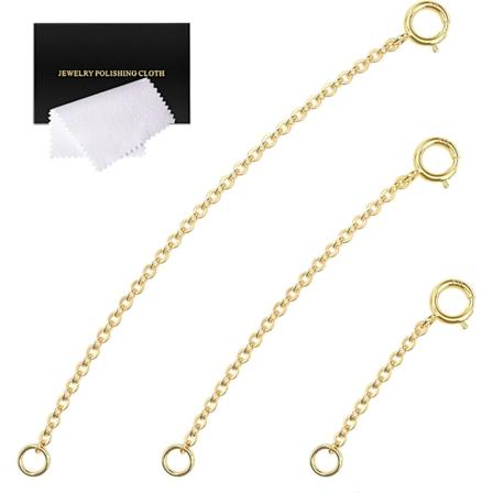 Guld Forlængere 14k Forgyldt Forlængerkæde 925 Sterling Sølv Forlængerarmbånd Forlænger Guld Kæde Forlængere til Halskæder 3 Stk (1 2 3 Tommer)