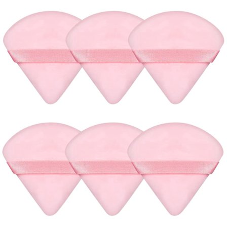 Pudderpuff, 6-delt trekantet velur sminkesvampsett, myke applikatorer for løst pudder og kroppspudder (rosa)