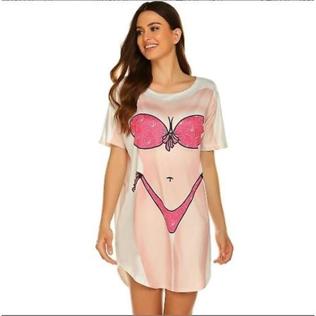 Dames Bikini Top Cover Up Kortærmet Sød Trykt Cover-up Baggy T-shirt Kjole Sjov Slid d xl