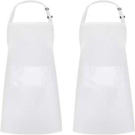 Justerbart hagesmækforklæde, vandafvisende med lommer, unisex, køkkenforklæder til madlavning, kokkeforklæder til mænd og kvinder, hvid, 2-pak