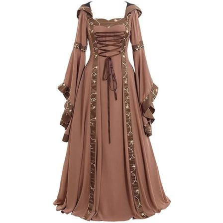 Halloween Kvinder Europæisk edieval Court Fancy Vampyr Cosplay Kostume Karneval Vintage Stropløs Langærmet Queen Elegant Kjole Ivory M