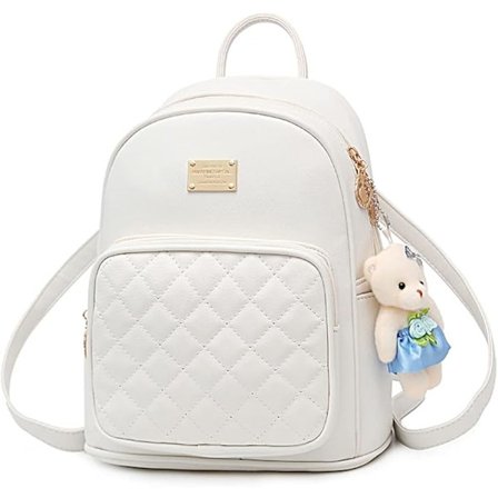 Dam Liten Tjej Ryggsäck Handväska Mini Söt Uppgraderad Läder Vattentät Ryggsäck med Björndocka