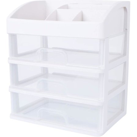 Skrivebords sminkeorganisator med 3 skuffer Kosmetikkorganisator Utstillingsrom Rom Stationery Oppbevaringsboks for Kommode Soverom Bad Kontor