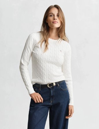 GANT Stretch Cotton Cable C-Neck - White - XL