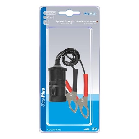 Cigarettändaruttag med batteriklämmor 12V/24V-16A i blister