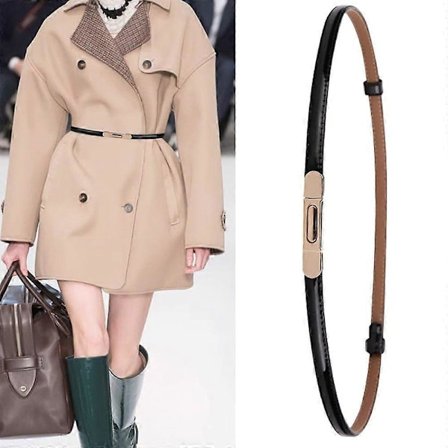 Smal Skärp Dam, Smalt Midjebälte, Svart Läderbälte, Trendig Modeaccessoar