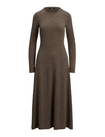 Wool Crewneck Sweater Dress Brown Lauren Ralph Lauren